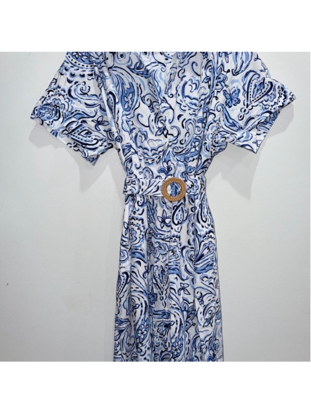 Talbots Plus Size 18W Blue & White Paisley Print Dress with Belt #plus #paisley